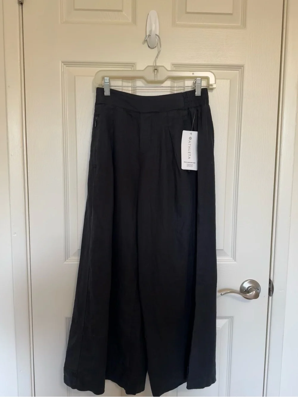Athleta Black Playa Linen Wide Crop Pants - Picture 3 of 7